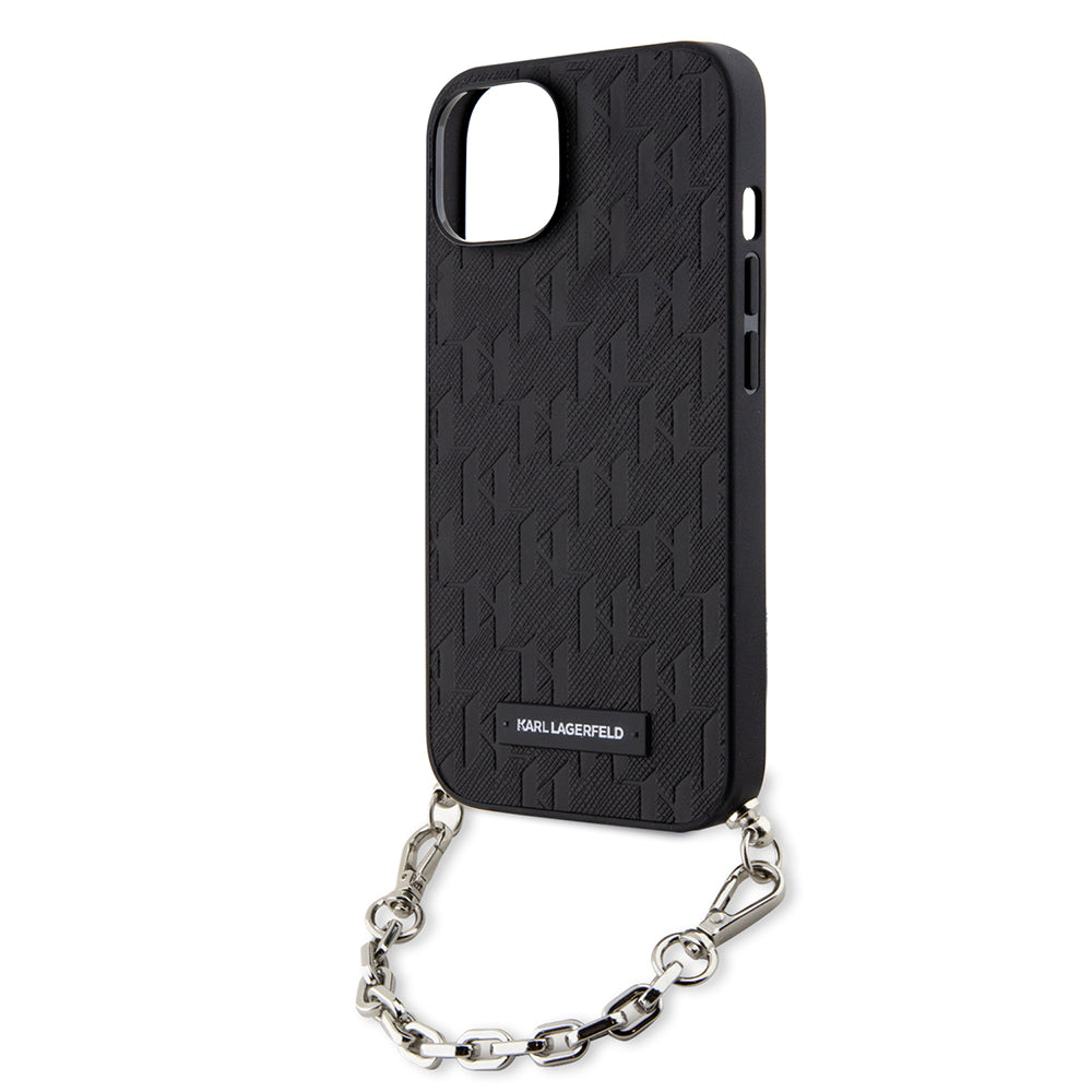 Fodral för Apple iPhone 14, Karl Lagerfeld, Saffiano Monogram Chain, Svart