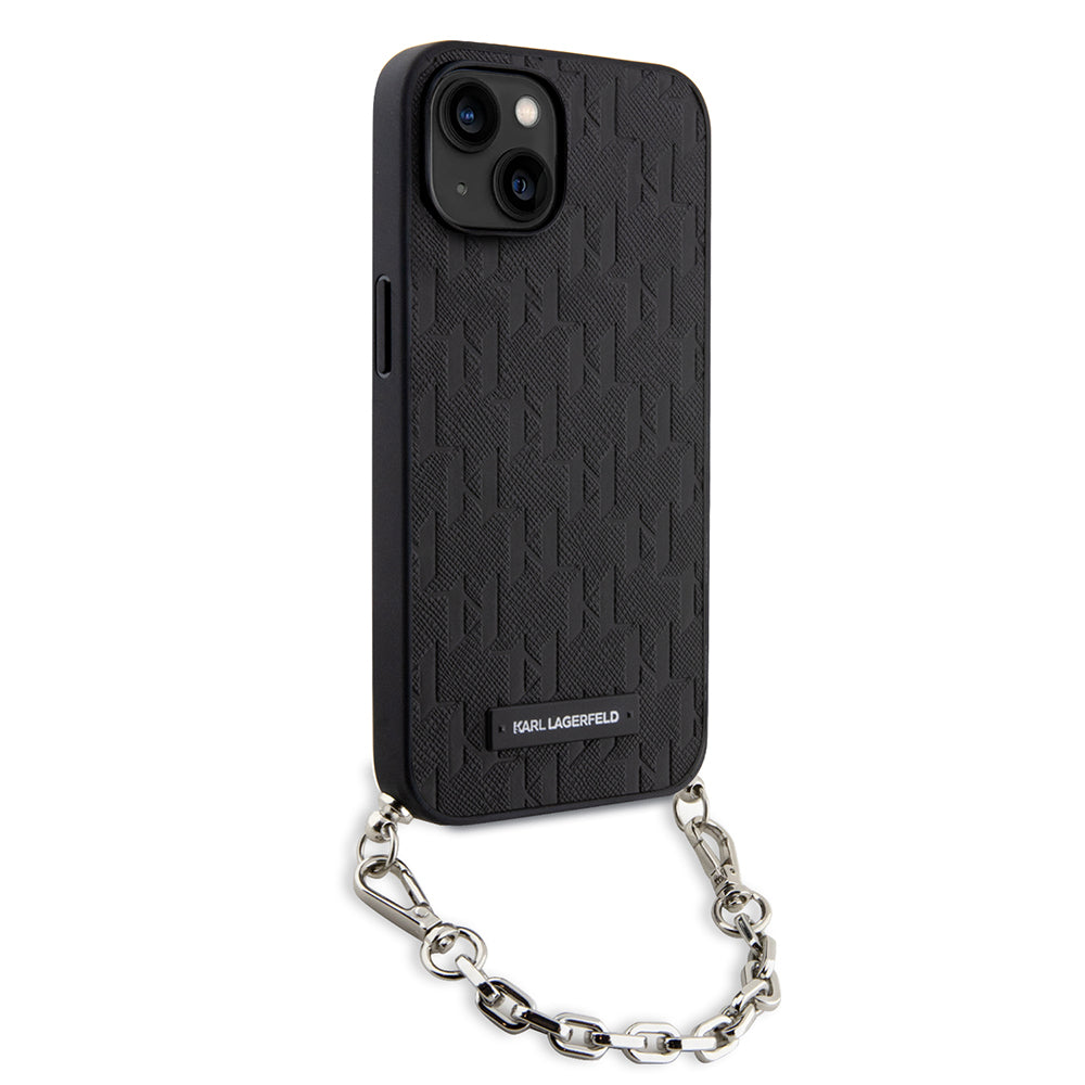 Fodral för Apple iPhone 14, Karl Lagerfeld, Saffiano Monogram Chain, Svart