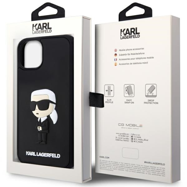 Skyddsfodral för Apple iPhone 14 Plus, Karl Lagerfeld, 3D Rubber Ikonik Karl, Svart