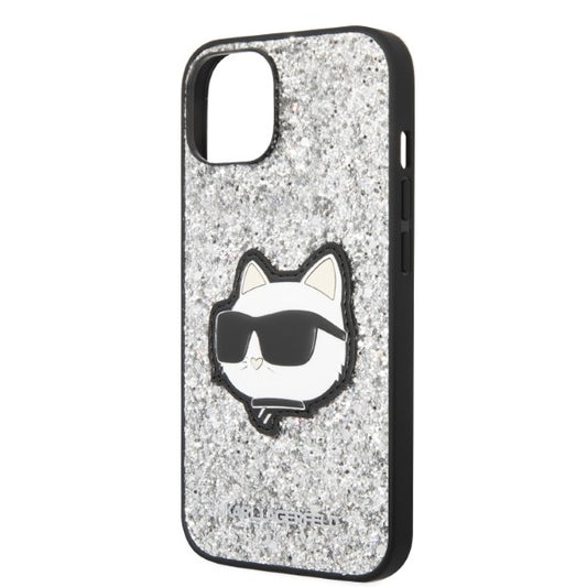 Fodral för Apple iPhone 14 Plus, Karl Lagerfeld, Glitter Choupette Patch, Silver