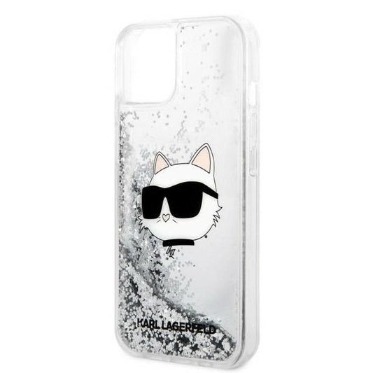 Fodral för Apple iPhone 14 Plus, Karl Lagerfeld, Glitter Choupette's Head, Silver