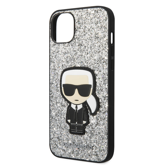 Fodral för Apple iPhone 14 Plus, Karl Lagerfeld, Glitter Flakes Ikonik Karl, Silver