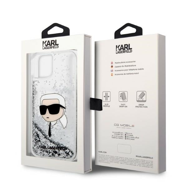 Fodral för Apple iPhone 14 Plus, Karl Lagerfeld, Glitter Karl's Head, Silver