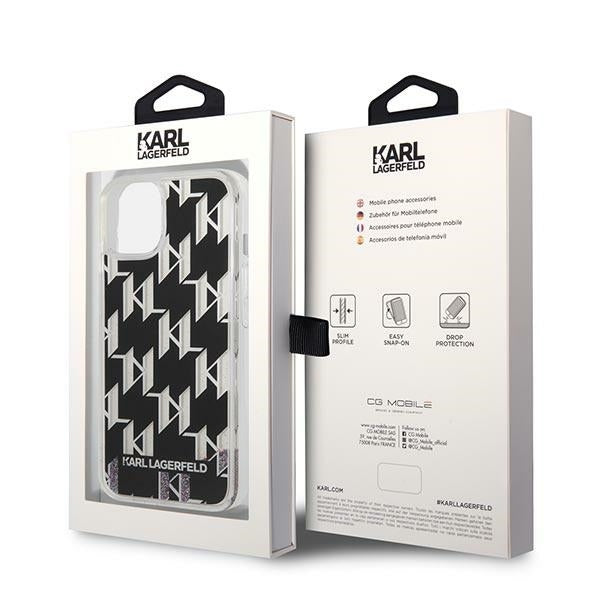 Case for Apple iPhone 14 Plus, Karl Lagerfeld, Liquid Glitter Monogram, Black