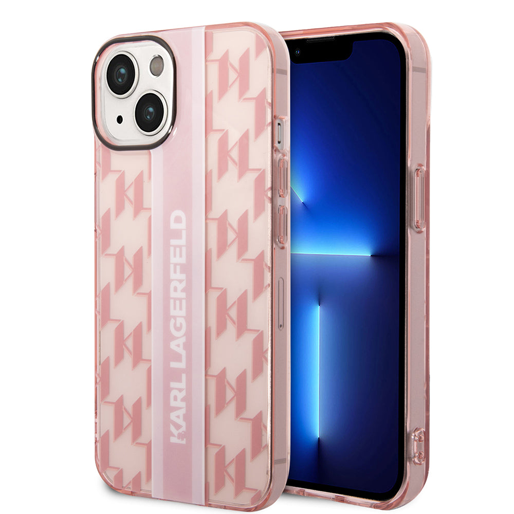 Fodral för Apple iPhone 14 Plus, Karl Lagerfeld, Monogram Stripe, Rosa
