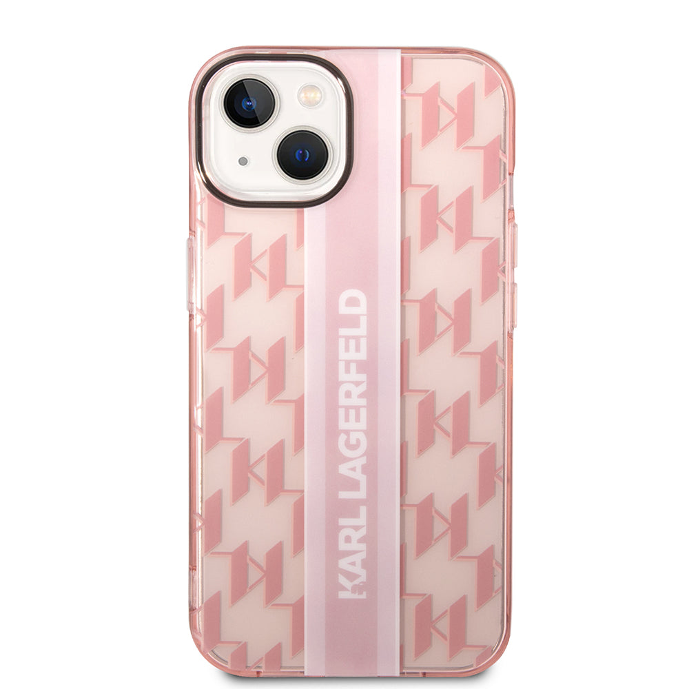 Fodral för Apple iPhone 14 Plus, Karl Lagerfeld, Monogram Stripe, Rosa