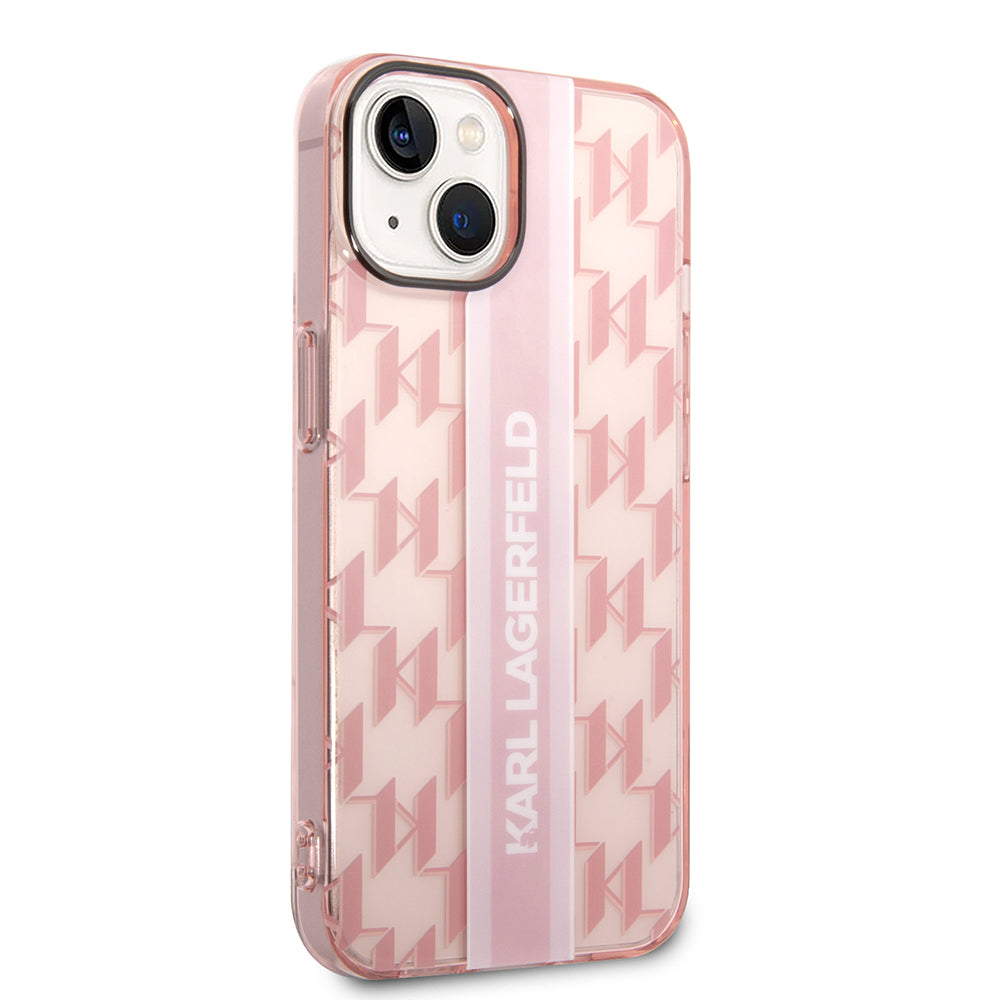 Fodral för Apple iPhone 14 Plus, Karl Lagerfeld, Monogram Stripe, Rosa