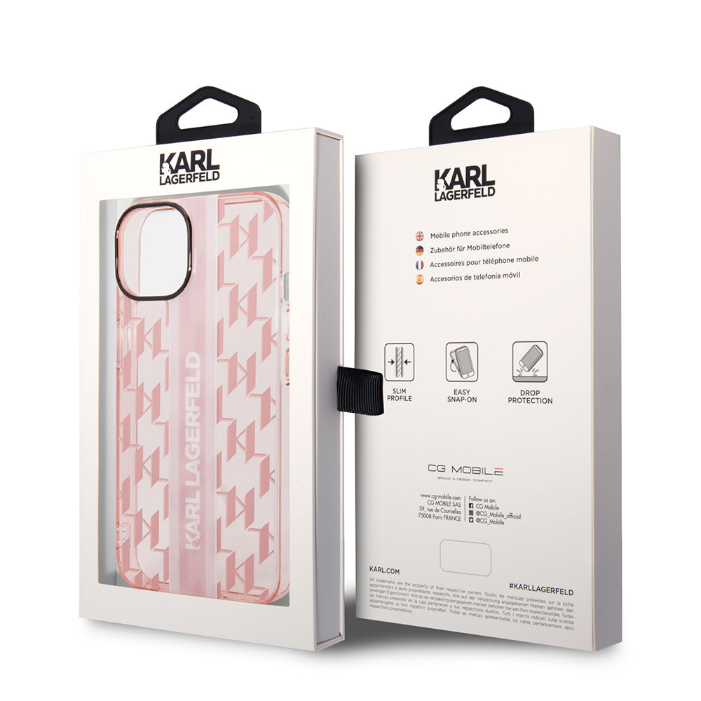 Fodral för Apple iPhone 14 Plus, Karl Lagerfeld, Monogram Stripe, Rosa