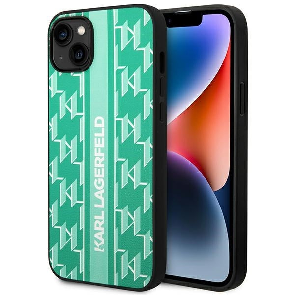 Fodral för Apple iPhone 14 Plus, Karl Lagerfeld, Monogram Stripe, Grön