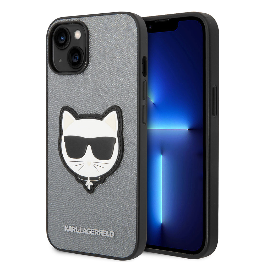 Fodral för Apple iPhone 14 Plus, Karl Lagerfeld, Saffiano Choupette's Head, Silver
