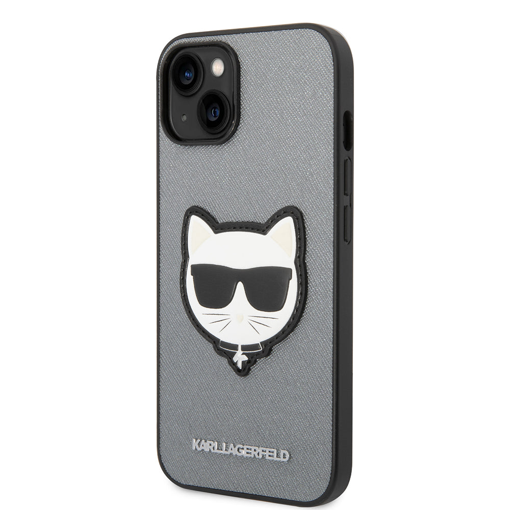Fodral för Apple iPhone 14 Plus, Karl Lagerfeld, Saffiano Choupette's Head, Silver