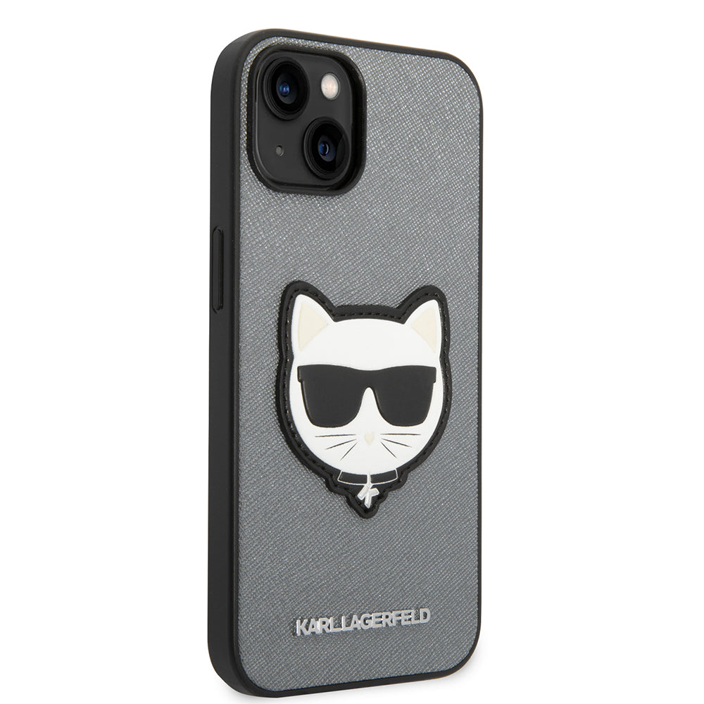 Fodral för Apple iPhone 14 Plus, Karl Lagerfeld, Saffiano Choupette's Head, Silver