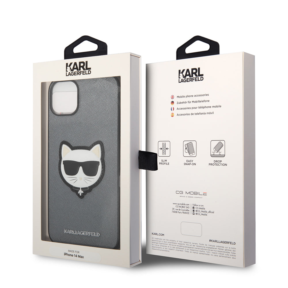 Fodral för Apple iPhone 14 Plus, Karl Lagerfeld, Saffiano Choupette's Head, Silver