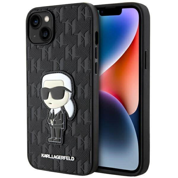 Fodral för Apple iPhone 14 Plus, Karl Lagerfeld, Saffiano Monogram Ikonik Karl, Svart