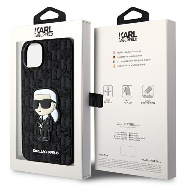 Fodral för Apple iPhone 14 Plus, Karl Lagerfeld, Saffiano Monogram Ikonik Karl, Svart