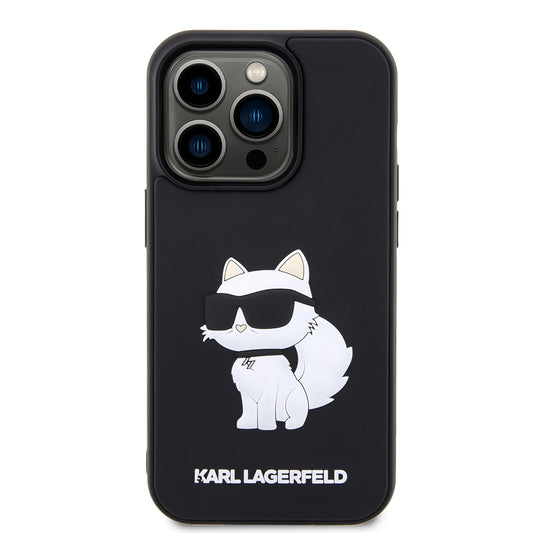 Skyddsfodral för Apple iPhone 14 Pro, Karl Lagerfeld, 3D Rubber Choupette, Svart