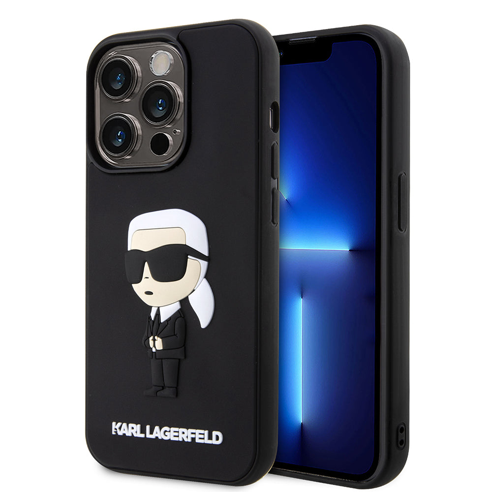 Skyddsfodral för Apple iPhone 14 Pro, Karl Lagerfeld, 3D Rubber Ikonik Karl, Svart