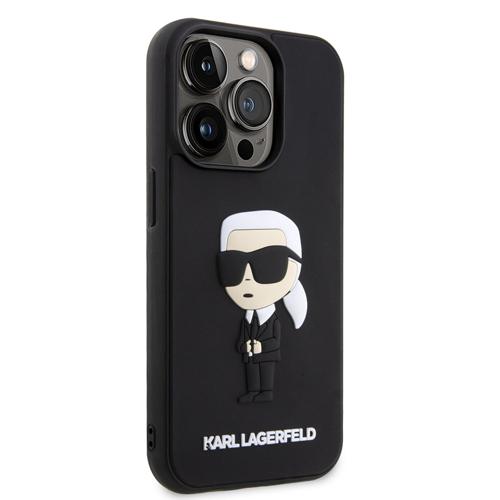 Skyddsfodral för Apple iPhone 14 Pro, Karl Lagerfeld, 3D Rubber Ikonik Karl, Svart