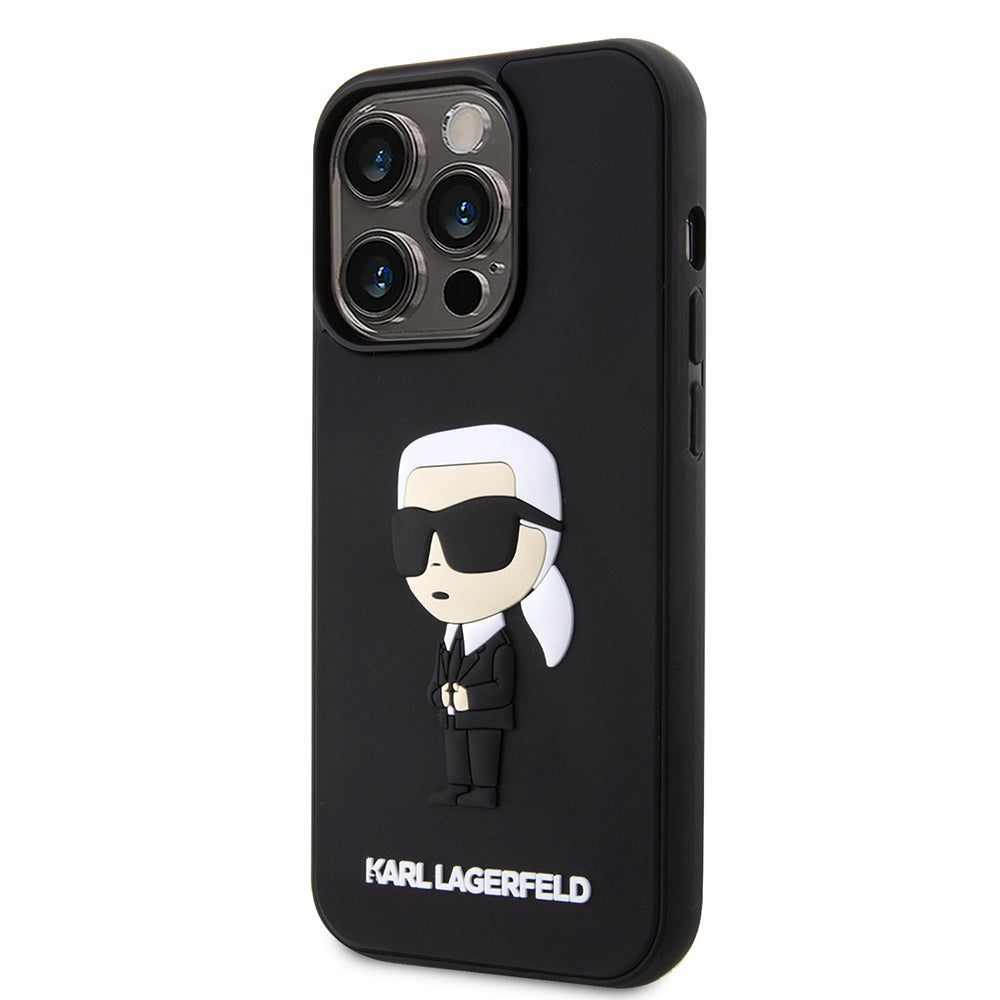 Skyddsfodral för Apple iPhone 14 Pro, Karl Lagerfeld, 3D Rubber Ikonik Karl, Svart