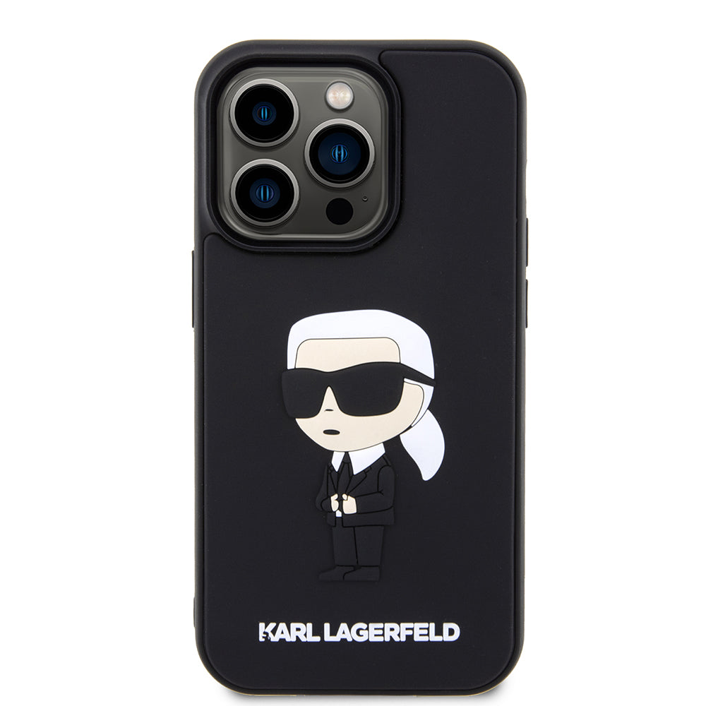 Skyddsfodral för Apple iPhone 14 Pro, Karl Lagerfeld, 3D Rubber Ikonik Karl, Svart
