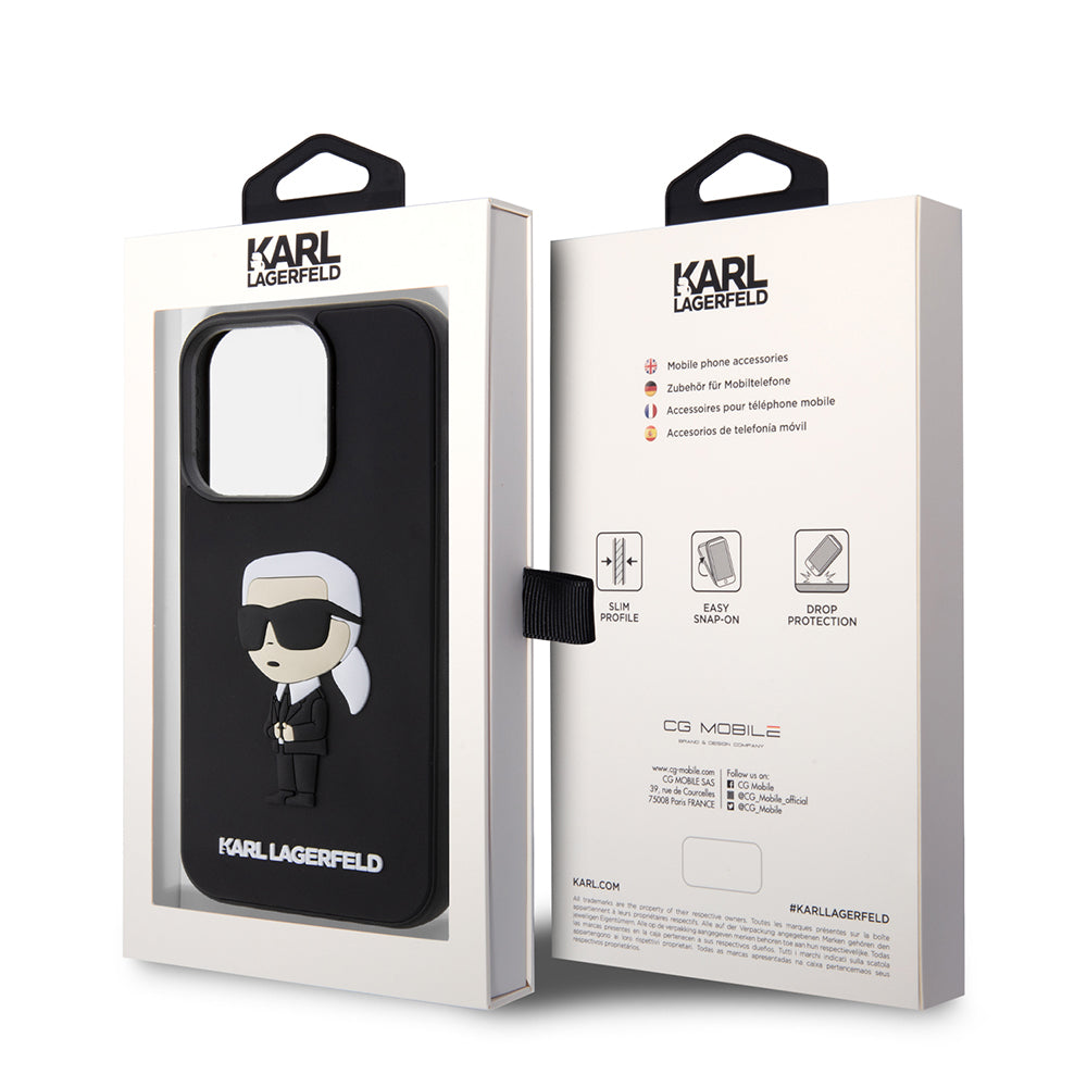 Skyddsfodral för Apple iPhone 14 Pro, Karl Lagerfeld, 3D Rubber Ikonik Karl, Svart