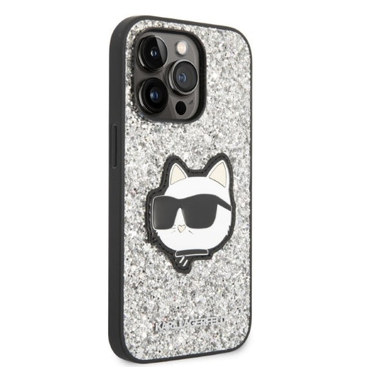 Fodral för Apple iPhone 14 Pro, Karl Lagerfeld, Glitter Choupette Patch, Silver
