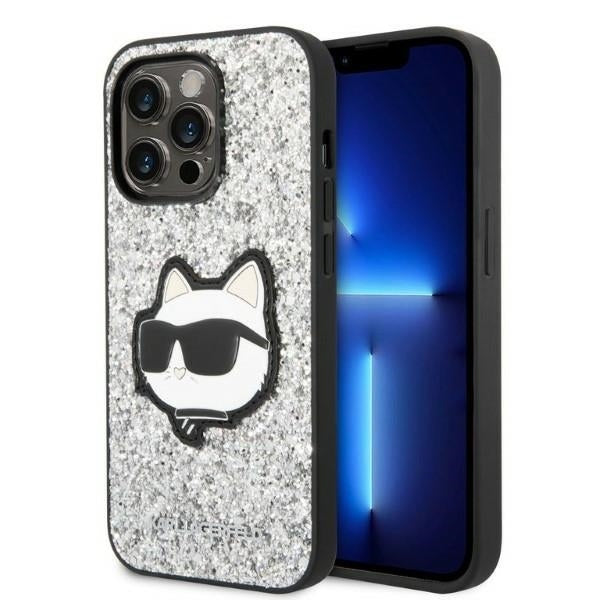 Fodral för Apple iPhone 14 Pro, Karl Lagerfeld, Glitter Choupette Patch, Silver