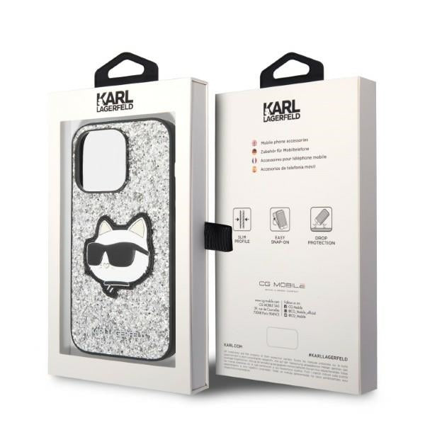 Fodral för Apple iPhone 14 Pro, Karl Lagerfeld, Glitter Choupette Patch, Silver