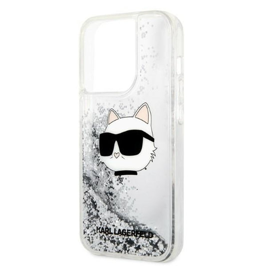 Skyddsfodral för Apple iPhone 14 Pro, Karl Lagerfeld, Glitter Choupette's Head, Silver