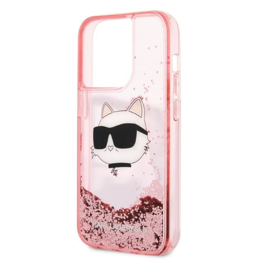Fodral för Apple iPhone 14 Pro, Karl Lagerfeld, Glitter Choupette's Head, Rosa
