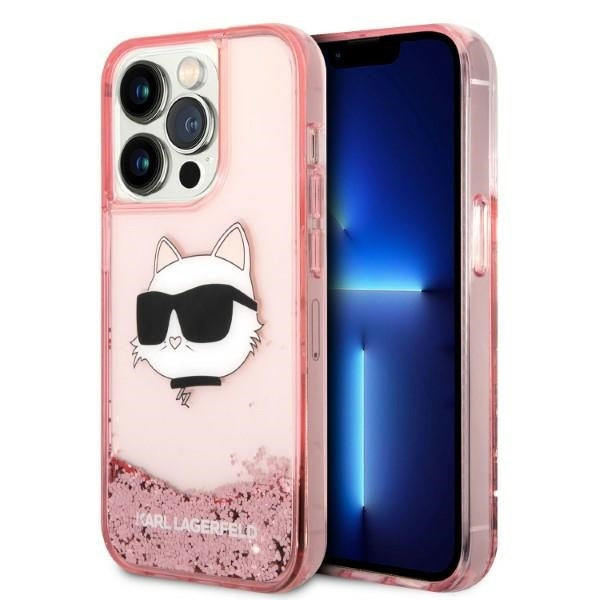 Fodral för Apple iPhone 14 Pro, Karl Lagerfeld, Glitter Choupette's Head, Rosa