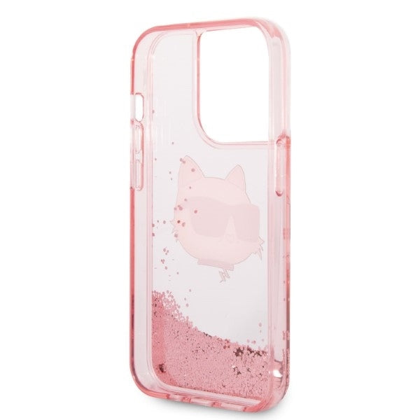 Fodral för Apple iPhone 14 Pro, Karl Lagerfeld, Glitter Choupette's Head, Rosa