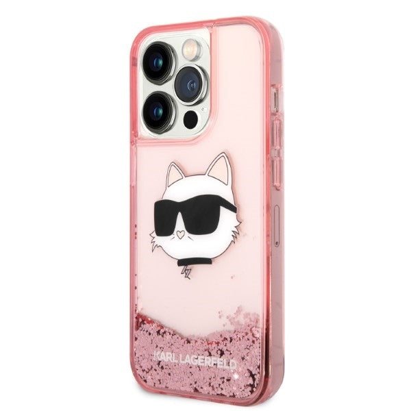 Fodral för Apple iPhone 14 Pro, Karl Lagerfeld, Glitter Choupette's Head, Rosa
