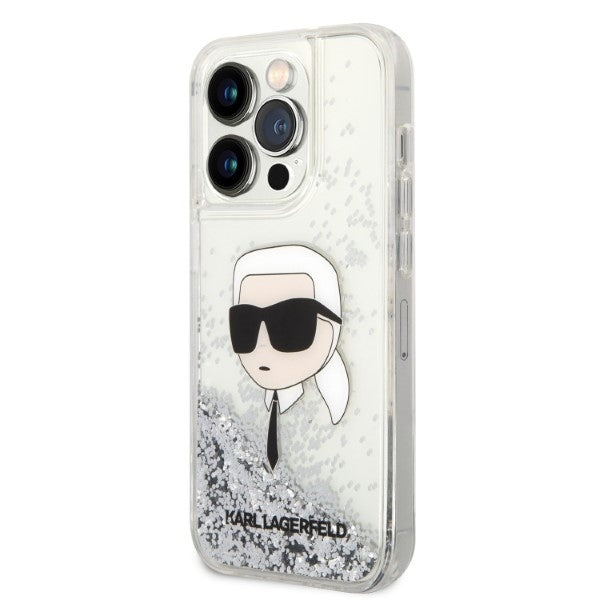 Fodral för Apple iPhone 14 Pro, Karl Lagerfeld, Glitter Karl's Head, Silver