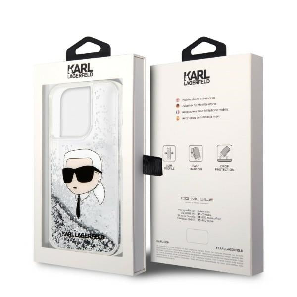 Fodral för Apple iPhone 14 Pro, Karl Lagerfeld, Glitter Karl's Head, Silver