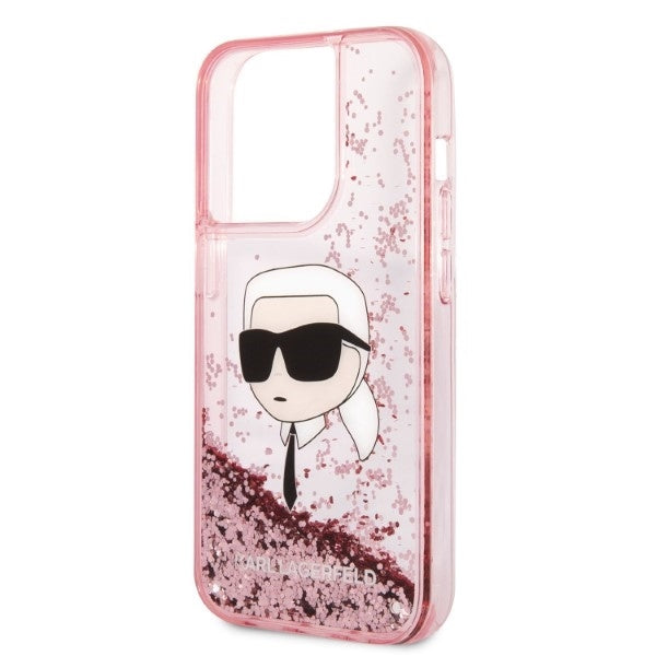 Fodral för Apple iPhone 14 Pro, Karl Lagerfeld, Glitter Karl's Head, Rosa