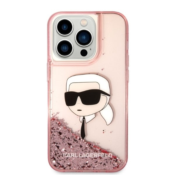 Fodral för Apple iPhone 14 Pro, Karl Lagerfeld, Glitter Karl's Head, Rosa