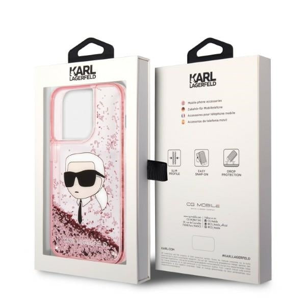 Fodral för Apple iPhone 14 Pro, Karl Lagerfeld, Glitter Karl's Head, Rosa