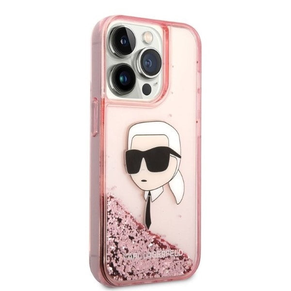 Fodral för Apple iPhone 14 Pro, Karl Lagerfeld, Glitter Karl's Head, Rosa