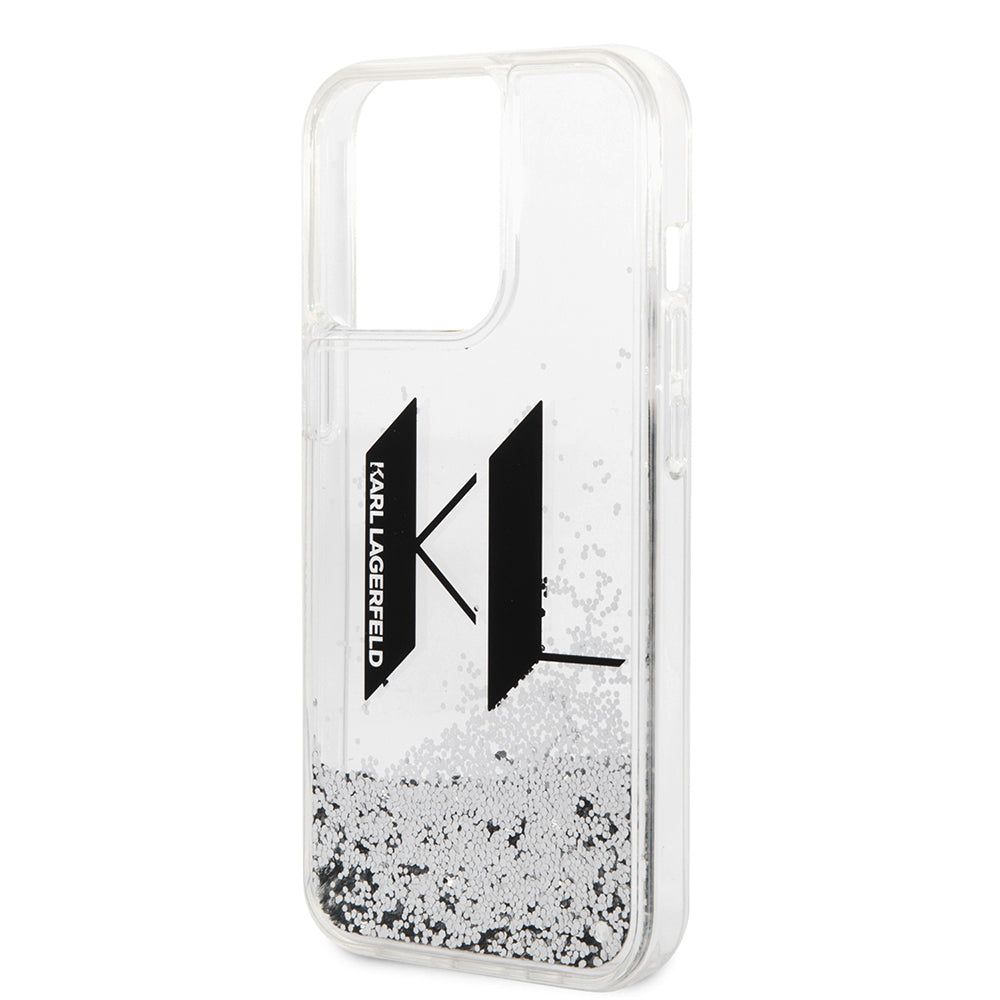 Fodral för Apple iPhone 14 Pro, Karl Lagerfeld, Liquid Glitter Big KL, Silver