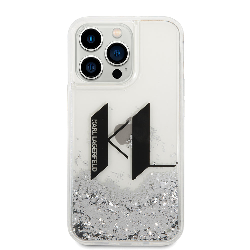 Fodral för Apple iPhone 14 Pro, Karl Lagerfeld, Liquid Glitter Big KL, Silver
