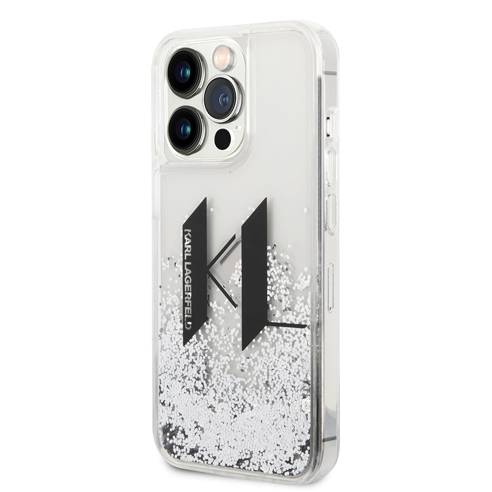 Fodral för Apple iPhone 14 Pro, Karl Lagerfeld, Liquid Glitter Big KL, Silver