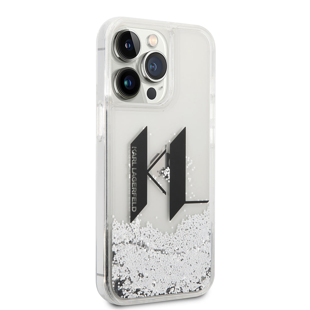 Fodral för Apple iPhone 14 Pro, Karl Lagerfeld, Liquid Glitter Big KL, Silver