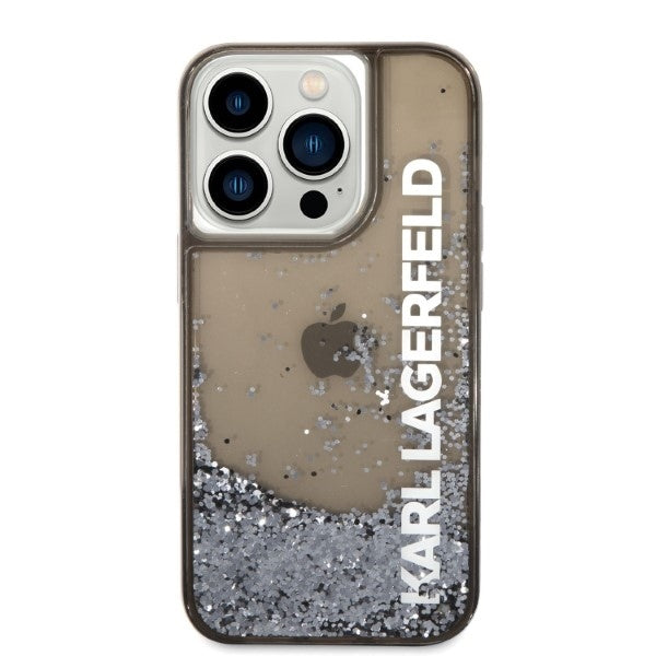 Fodral för Apple iPhone 14 Pro, Karl Lagerfeld, Liquid Glitter KL Logo, Svart
