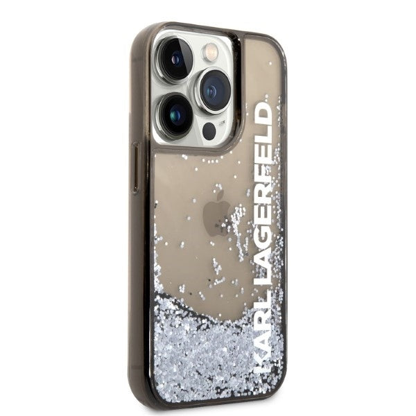 Fodral för Apple iPhone 14 Pro, Karl Lagerfeld, Liquid Glitter KL Logo, Svart