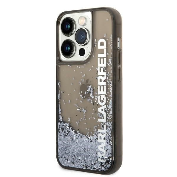Fodral för Apple iPhone 14 Pro, Karl Lagerfeld, Liquid Glitter KL Logo, Svart