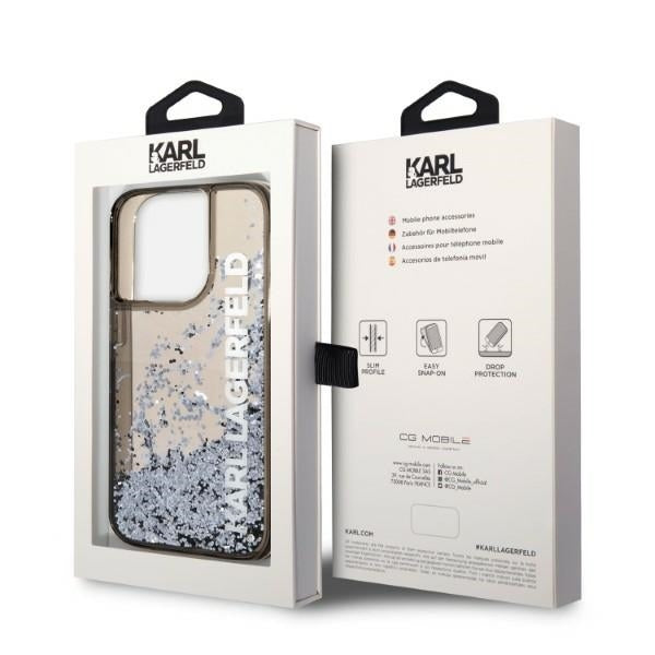 Fodral för Apple iPhone 14 Pro, Karl Lagerfeld, Liquid Glitter KL Logo, Svart