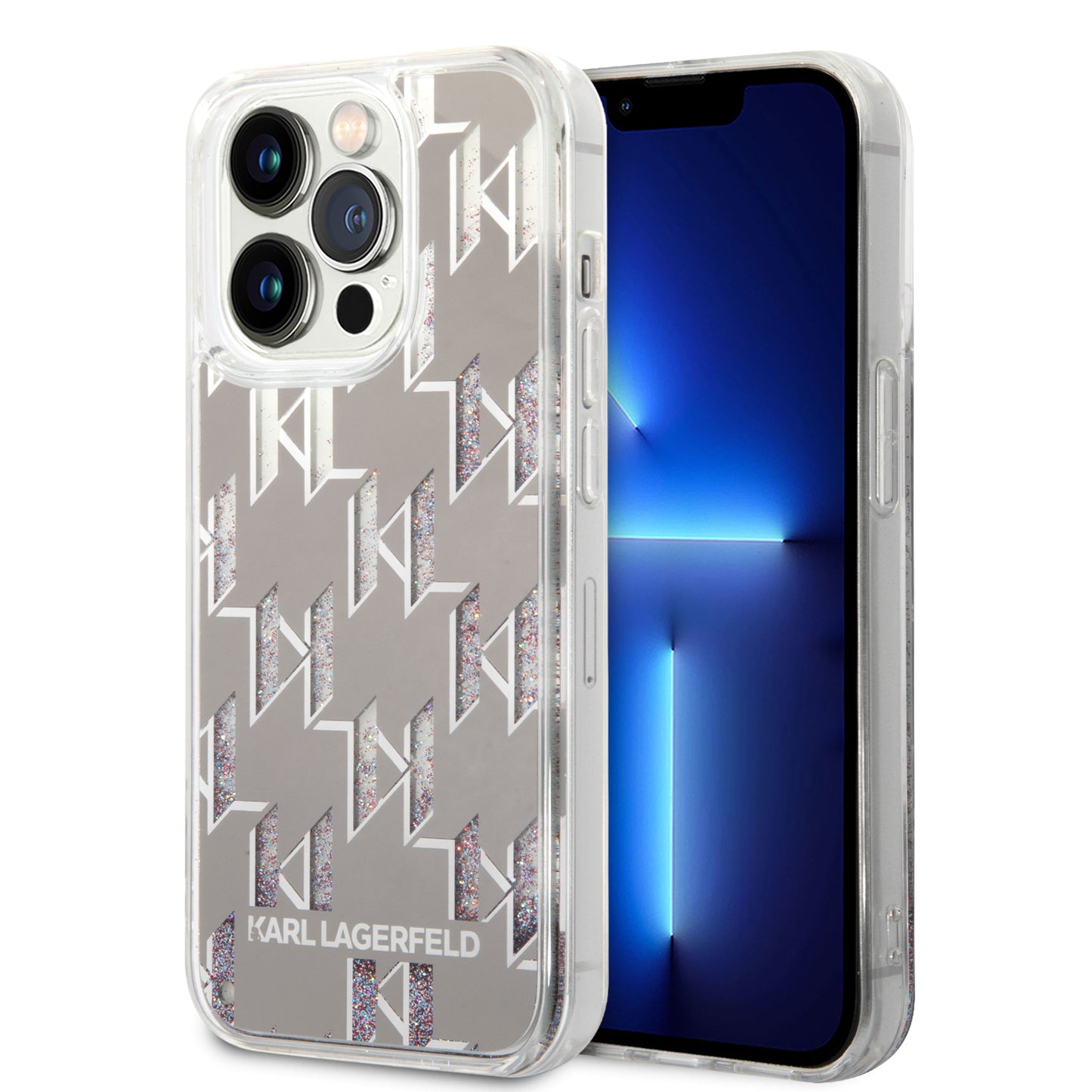 Fodral för Apple iPhone 14 Pro, Karl Lagerfeld, Liquid Glitter Monogram, Silver