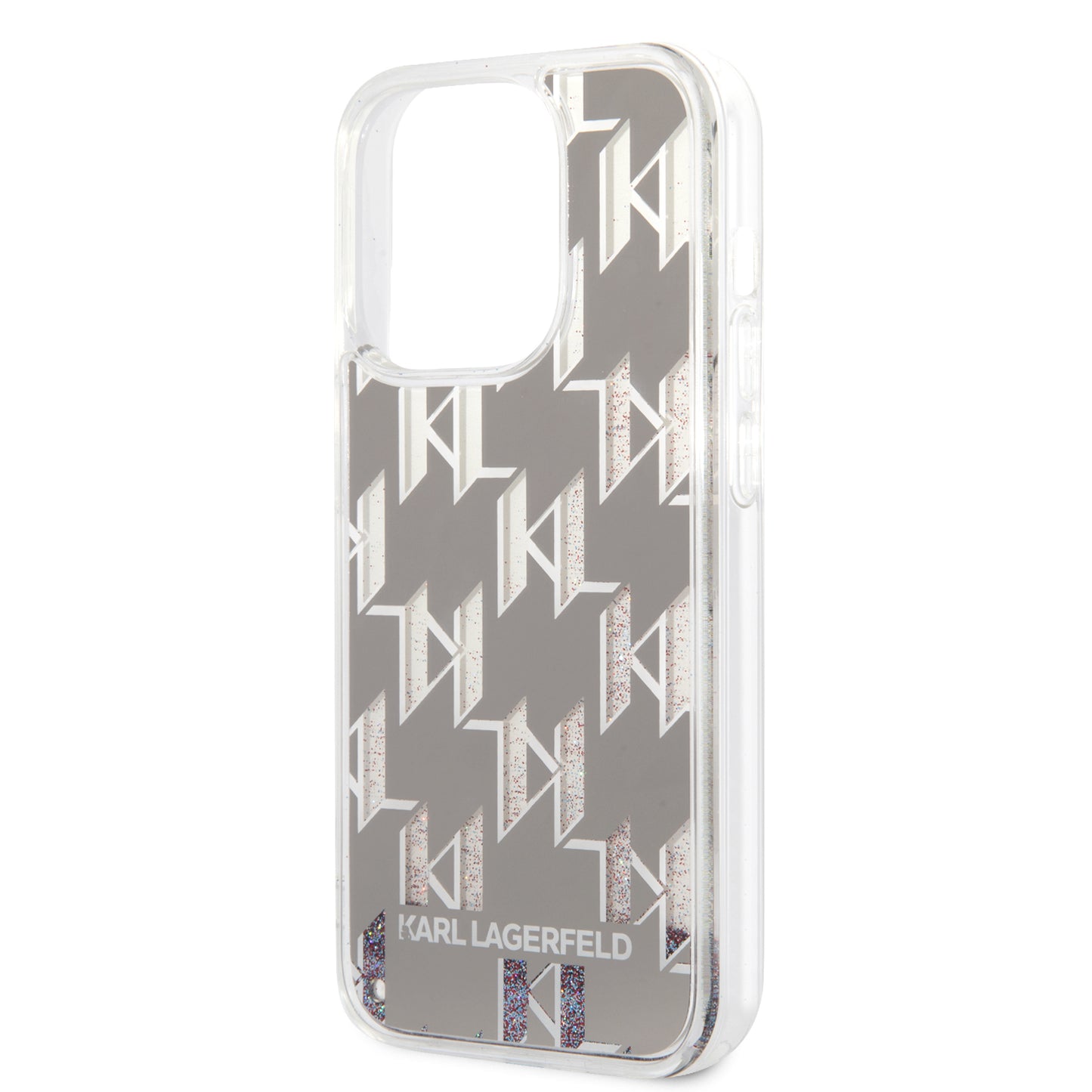 Fodral för Apple iPhone 14 Pro, Karl Lagerfeld, Liquid Glitter Monogram, Silver