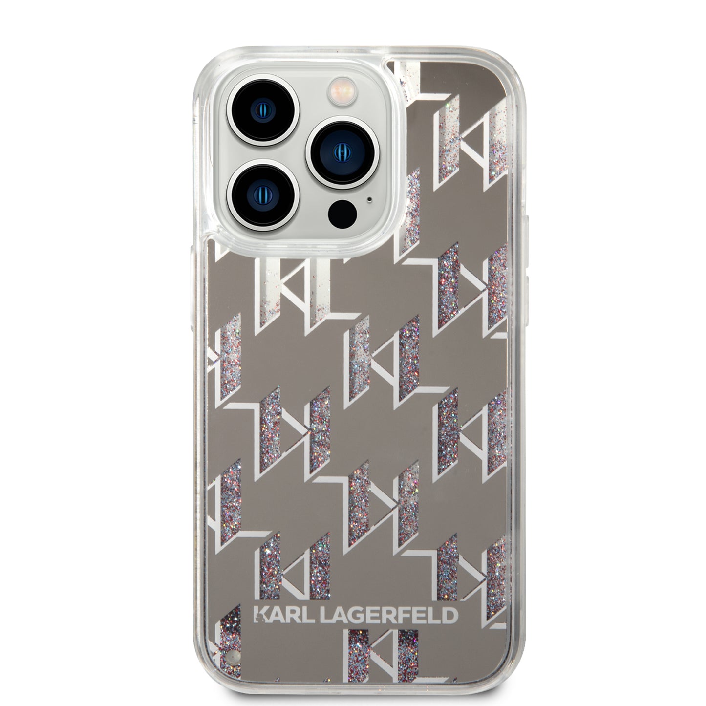 Fodral för Apple iPhone 14 Pro, Karl Lagerfeld, Liquid Glitter Monogram, Silver